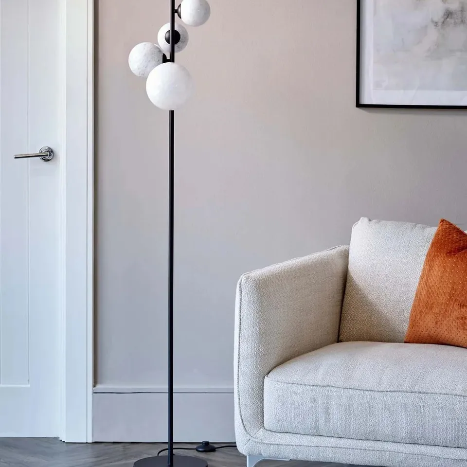 BOXED DANETTI RILEY MARBLE LOOK 4 LIGHT GLASS FLOOR LAMP