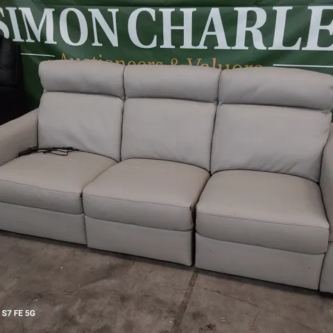 QUALITY ITALIAN DESIGNER ADRIANO POWER RECLINING THREE SEATER SOFA LIGHT GREY LEATHER