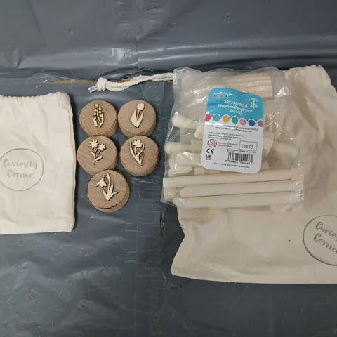 CURIOSITY CORNER WOODEN DOUGH TOOL SET AND FLOWER PEBBLES