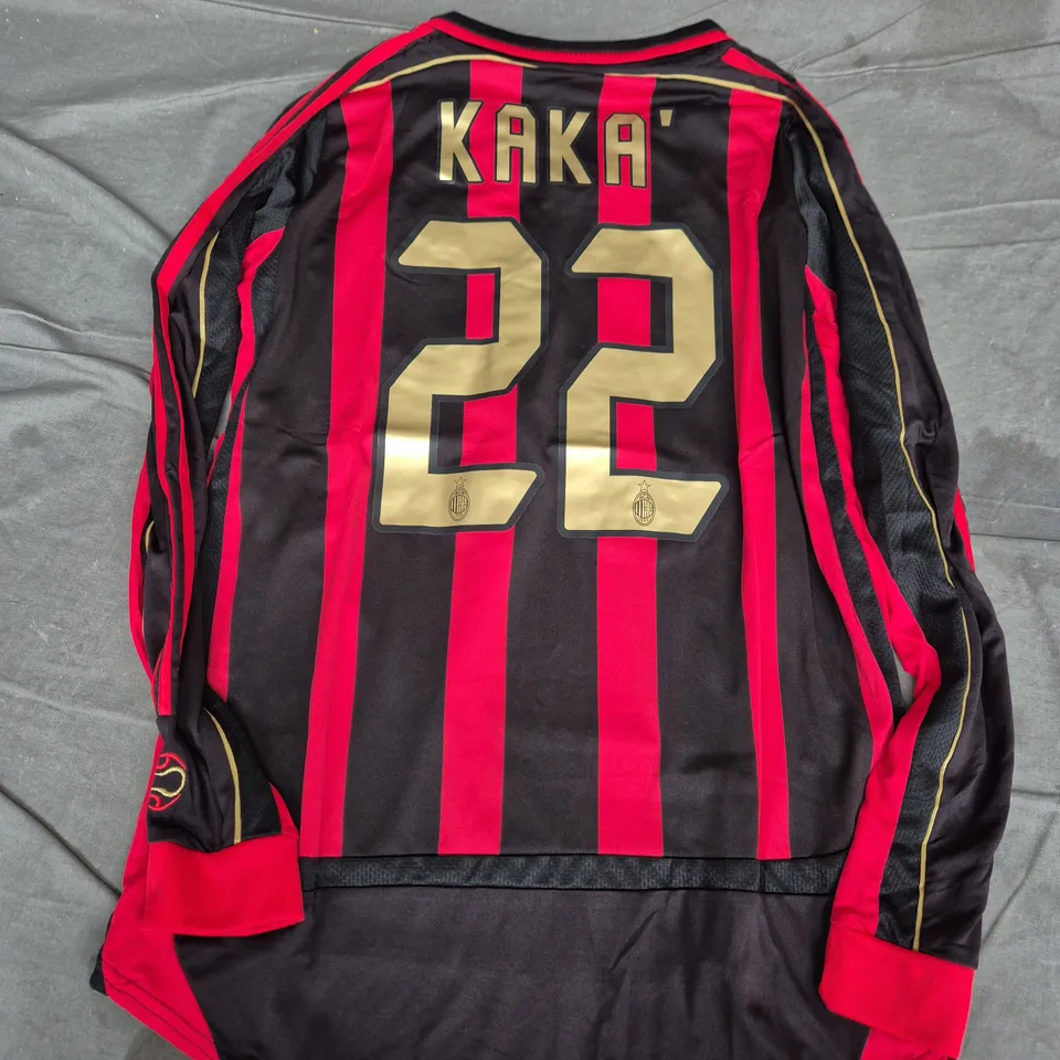 AC MILAN FOOTBALL SHIRT (KAKÁ #22) – ADIDAS AEROREADY, LONG SLEEVE, BLACK & RED STRIPES - UK MEDIUM
