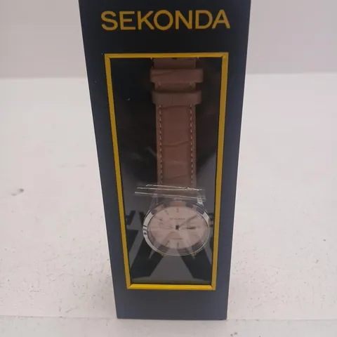 SEKONDA WRISTWATCH WITH BEIGE LEATHER STRAP – BOXED