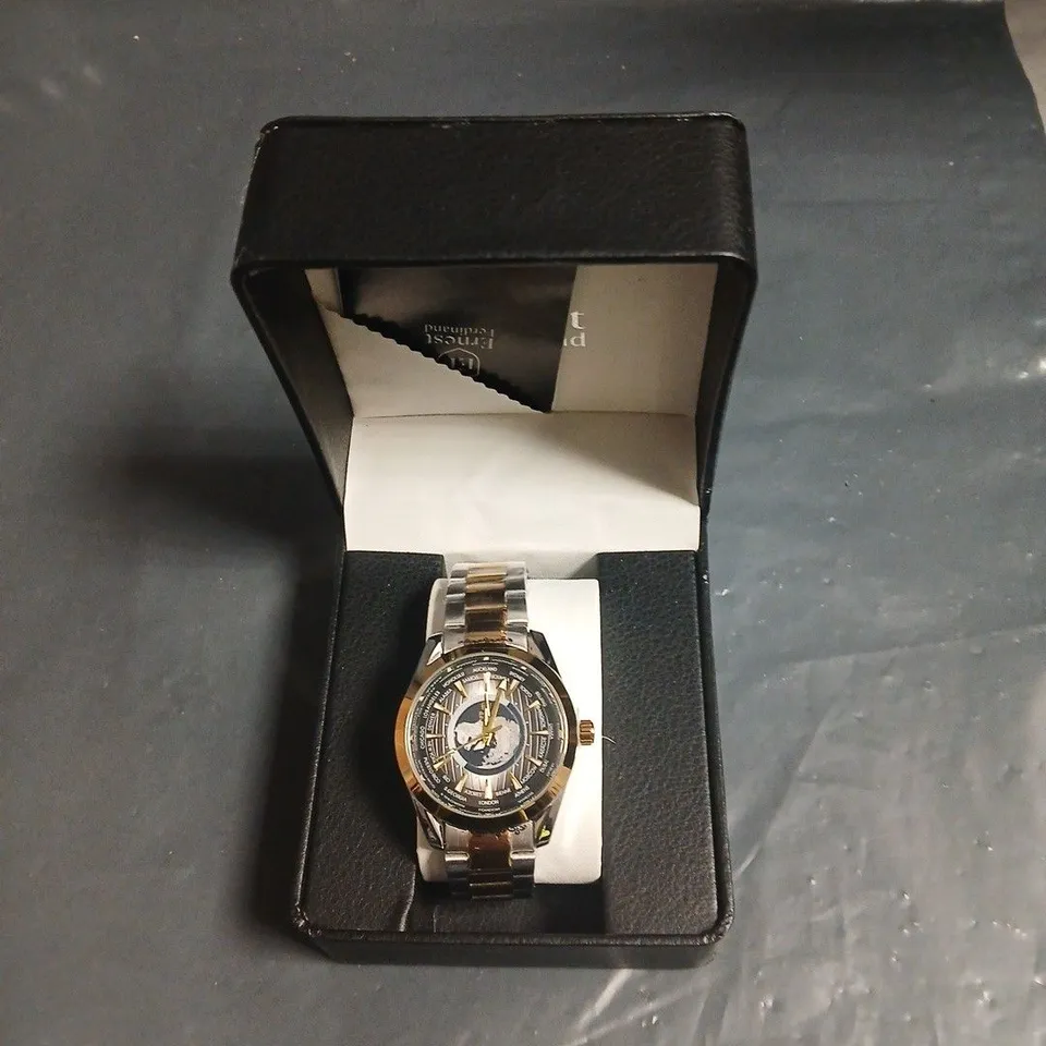 ERNEST FERDINAND WRISTWATCH – TWO-TONE STAINLESS STEEL BRACELET, BLACK DIAL, PRESENTATION BOX