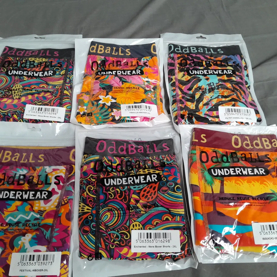 LOT OF 6 PAIRS OF ODDBALLS BOXERS - 5 IN 2XL 1 IN 3XL