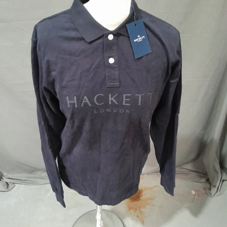 HACKETT LOGO POLO LONG SLEEVE IN MIDNIGHT BLUE SIZE 15/16YRS