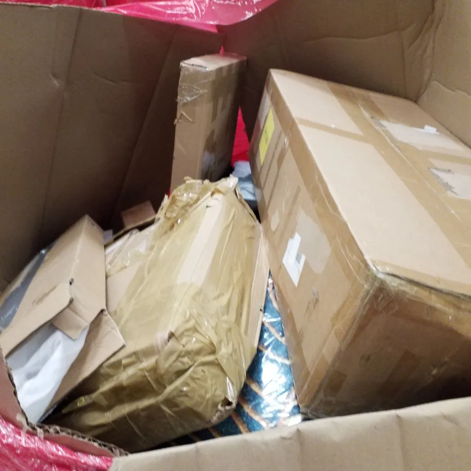 PALLET OF ASSORTED PRODUCTS INCLUDING MDF FRAME BLACK BOARD, PLAYPEN, STORAGE CABINET, BALANCE BIKE, ONE HAND CLAMP SET
