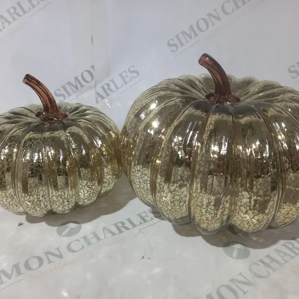 BOXED HOME REFLECTIONS SET OF 2 PRE-LIT MERCURY PUMPKINS IN GOLD