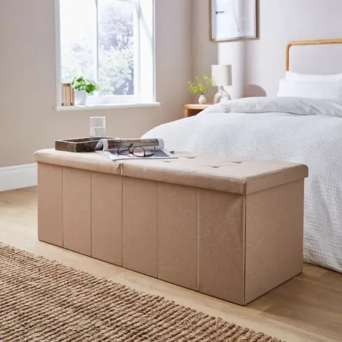 BOXED FAUX LINEN BED OTTOMAN - NATURAL (1 BOX)