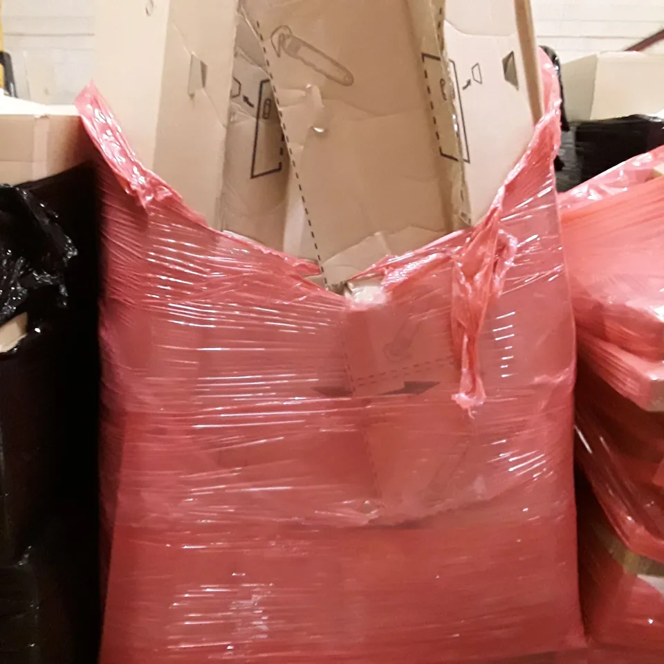 PALLET TO CONTAIN AN ASSORTMENT OF HOUSEHOLD ITEMS TO INCLUDE TV WALL MOUNT, BAGS, SHELVES AND WALL CLOCKS ECT 