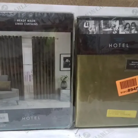 BRAND NEW SEALED ESCALA LINED EYELET ROOM DARKENING CURTAINS OLIVE "66X72"