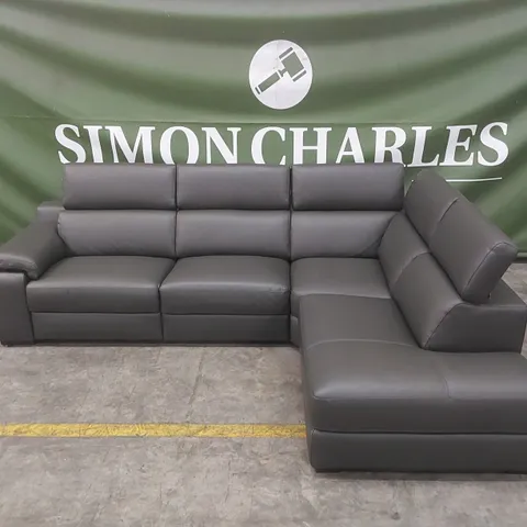 QUALITY DESIGNER ITALIAN MADE RICCARDO ELECTRIC PART-RECLINING LEATHER CORNER SOFA - SLATE