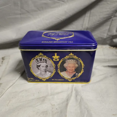 QUEEN ELIZABETH II ENGLISH BREAKFAST TEA TIN – PURPLE METAL TIN, 40 TEA BAGS