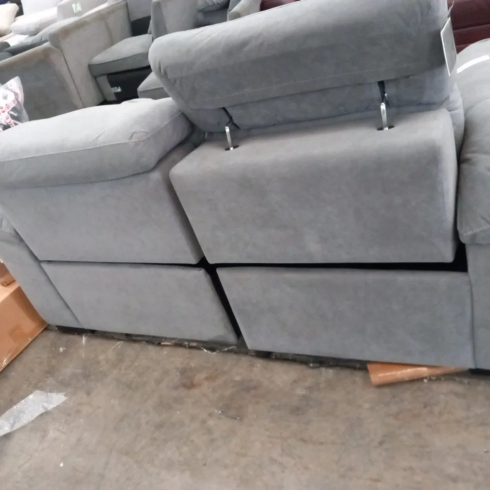 DESIGNER GREY FABRIC ELECTRIC RECLINING TWO SEATER SOFA WITH ADJUSTABLE HEADRESTS