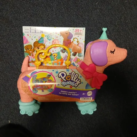 POLLY POCKET PUPPY PARTY TOY PONY – MATTEL, PINK WITH TEAL WHEELS