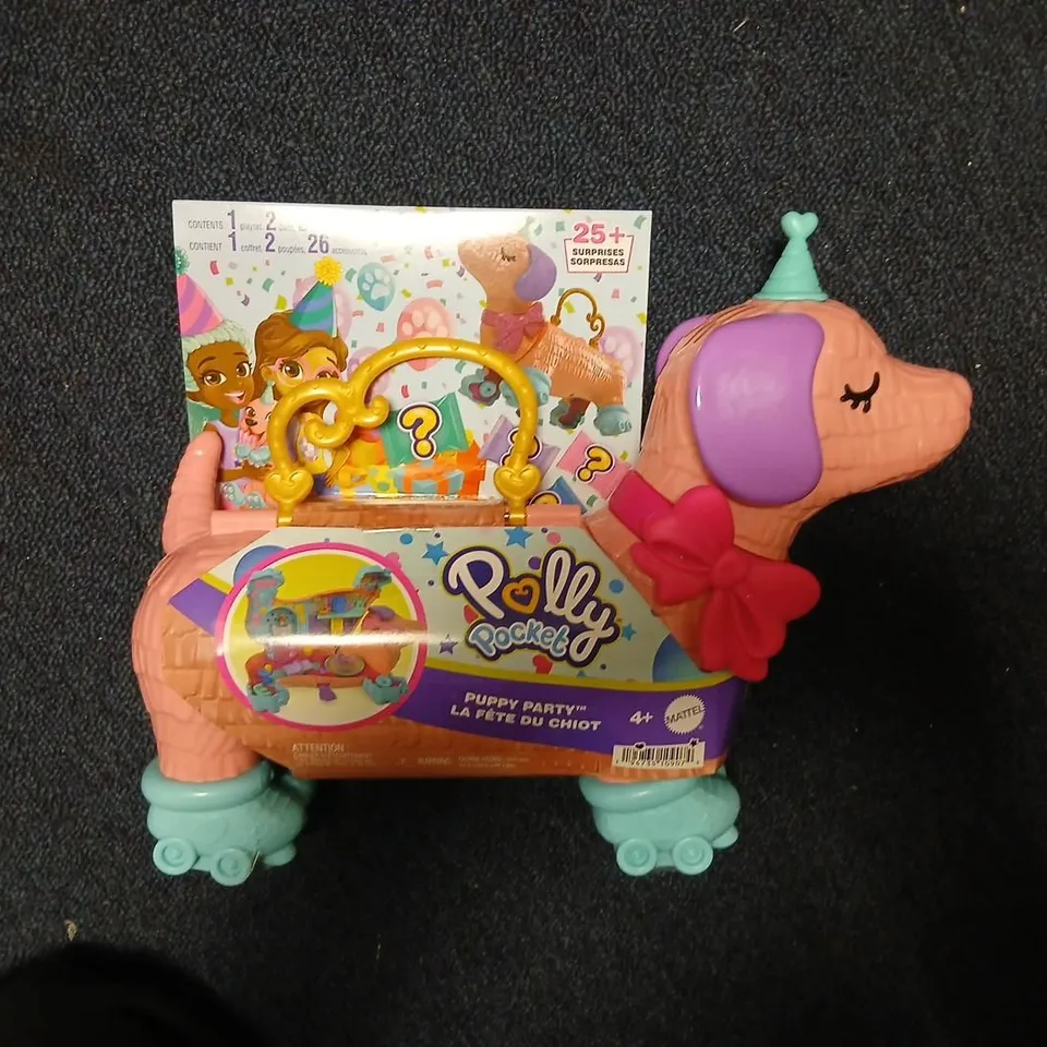 POLLY POCKET PUPPY PARTY TOY PONY – MATTEL, PINK WITH TEAL WHEELS