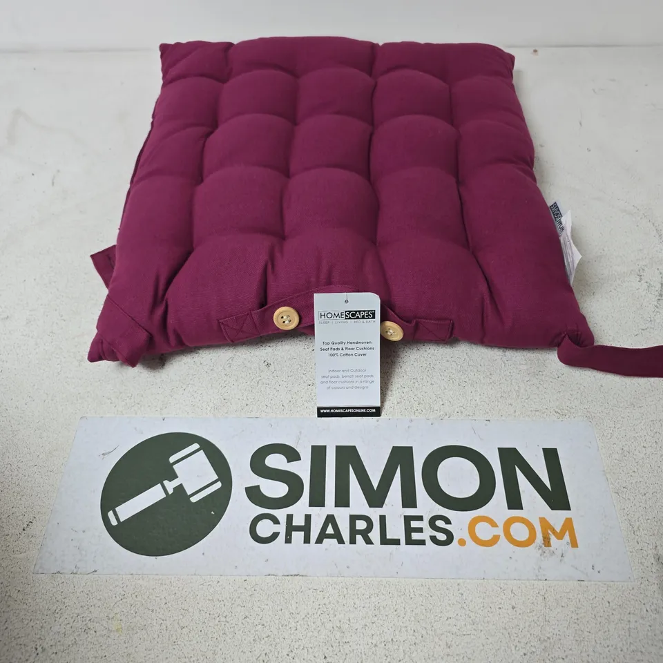 6 HOMESCAPES PLUM SEAT PADS 100% COTTON CHAIR CUSHIONS 40X40 CM