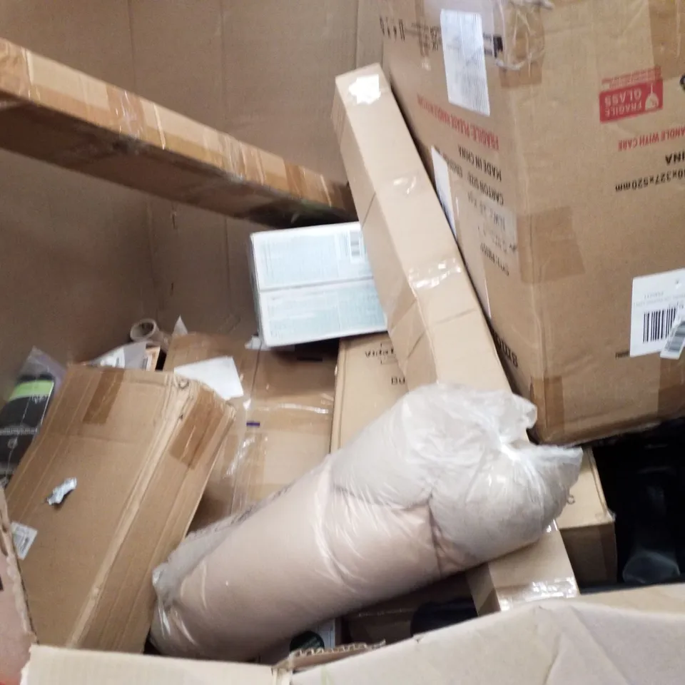 PALLET CONTAINING ASSORTED PRODUCTS INCLUDING INTERLOCKING FLOOR MAT, 5 TIER SHOE RACK, METAL PLANT SUPPORT FRAME & AUTOFEED PAPER SHREDDER 