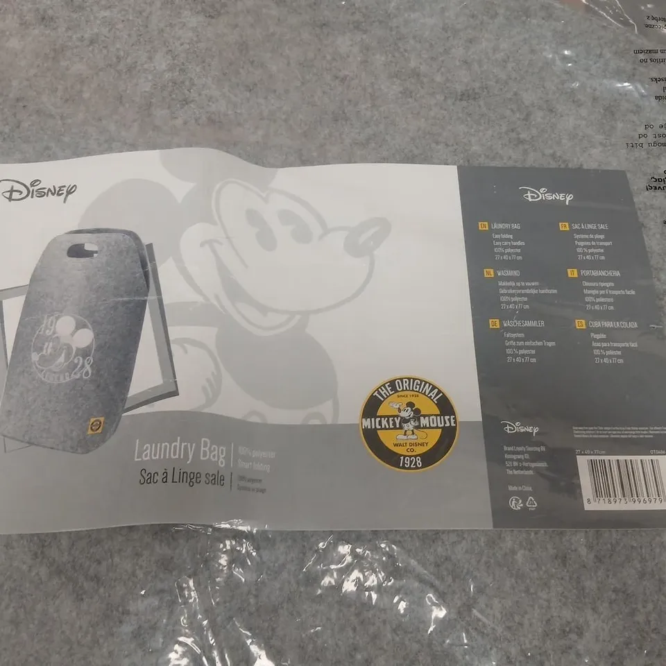 DISNEY MICKEY MOUSE LAUNDRY BAG – GREY FELT WITH HANDLE, NEW IN PACKAGING