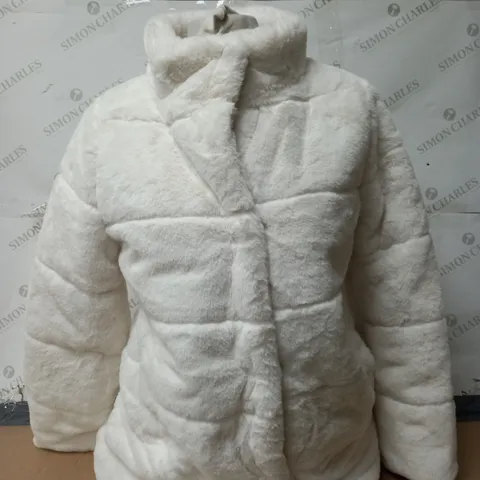 CENTIGRADE LONG LINE FAUX FUR COAT IN CREAM SIZE XS 
