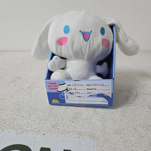 WHITE PLUSH BUNNY STUFFED TOY IN BLUE DISPLAY BOX
