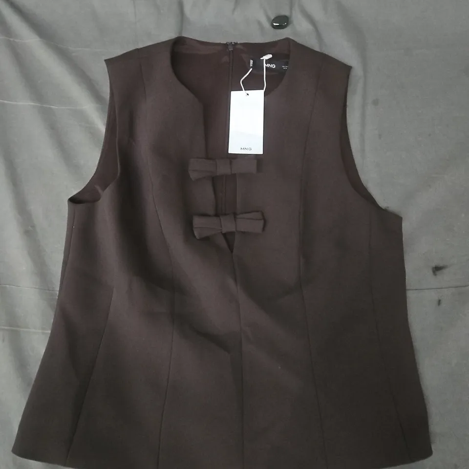 MNG V-NECK BLOUSE WITH BOWS IN BROWN SIZE UK 10