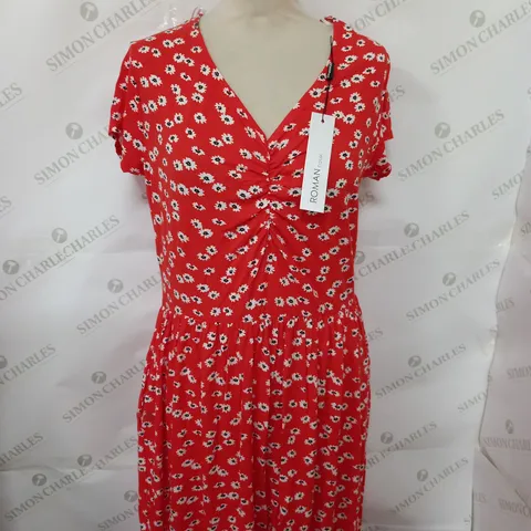 ROMAN DITSY PRINT RUCHED DRESS SIZE 14S