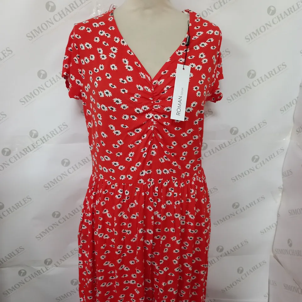 ROMAN DITSY PRINT RUCHED DRESS SIZE 14S