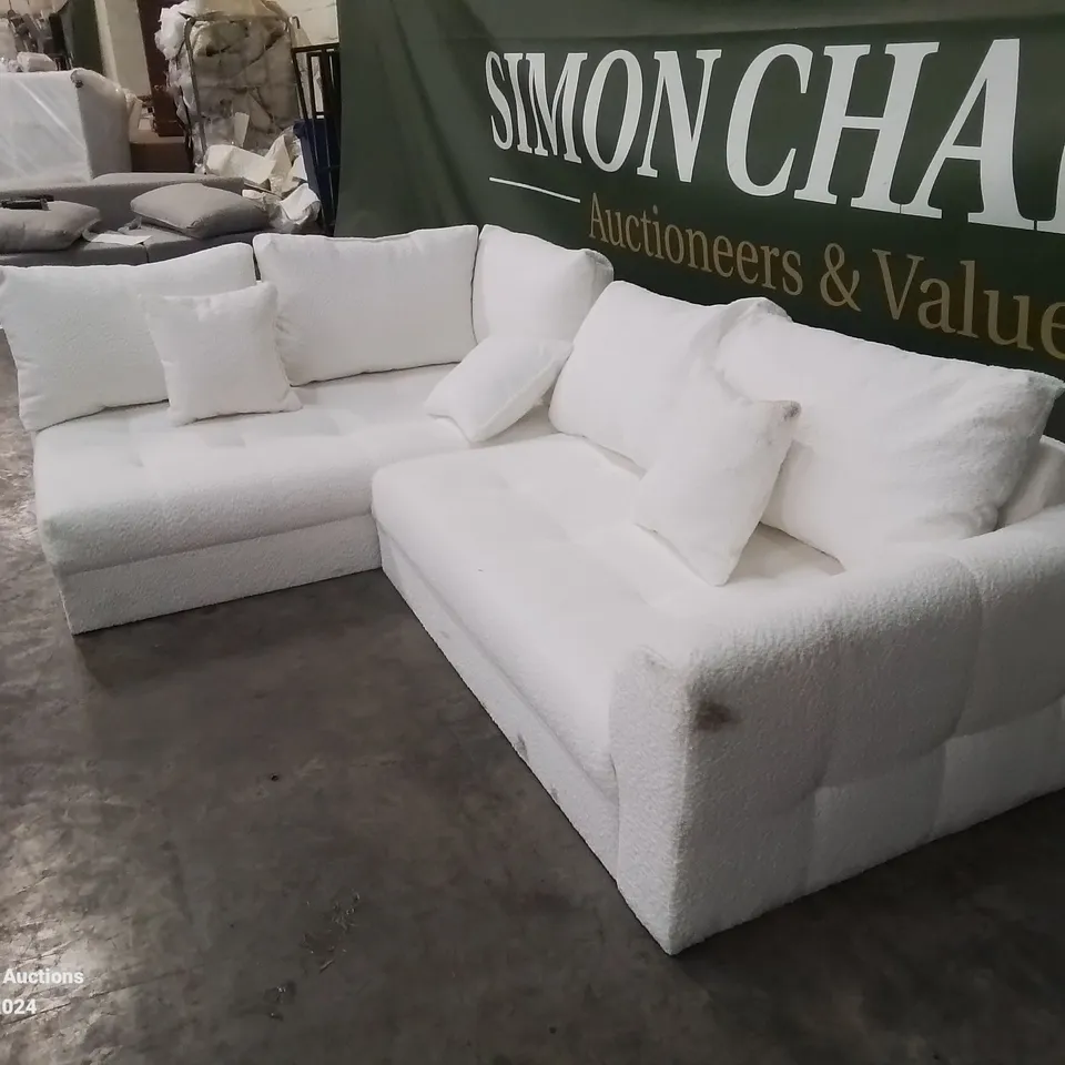 DESIGNER WHITE FABRIC CORNER SOFA 