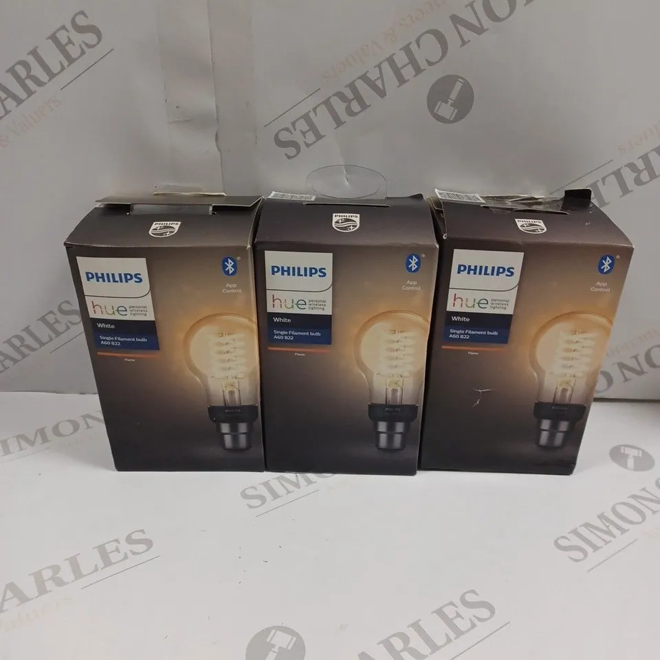 3 X BOXED PHILIPS HUE WHITE SINGLE FILAMENT BULBS - A60 B22