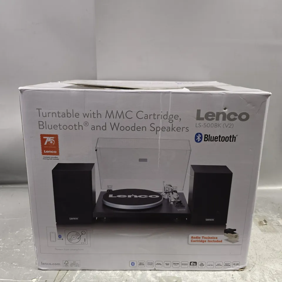 BOXED LENCO LS-500BK V2 BLUETOOTH TURNTABLE WITH SPEAKERS