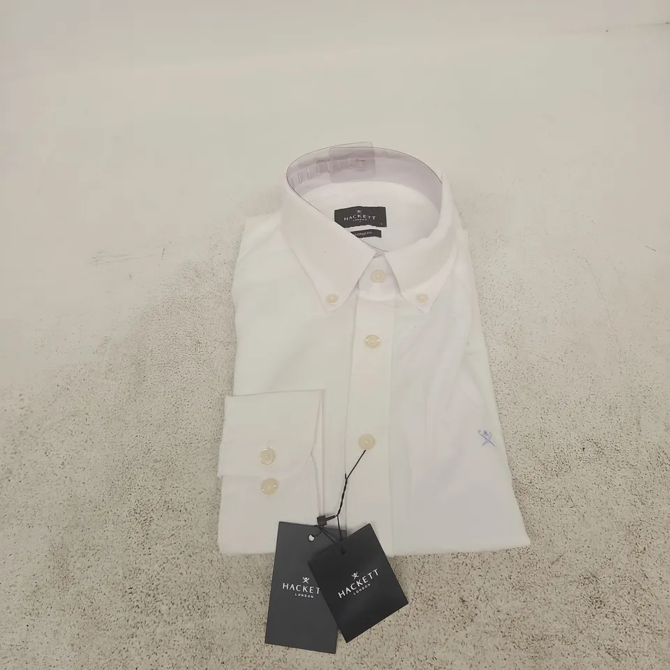 HACKETT LONDON WHITE DRESS SHIRT – TAILORED FIT – BUTTON-DOWN COLLAR – UK LARGE
