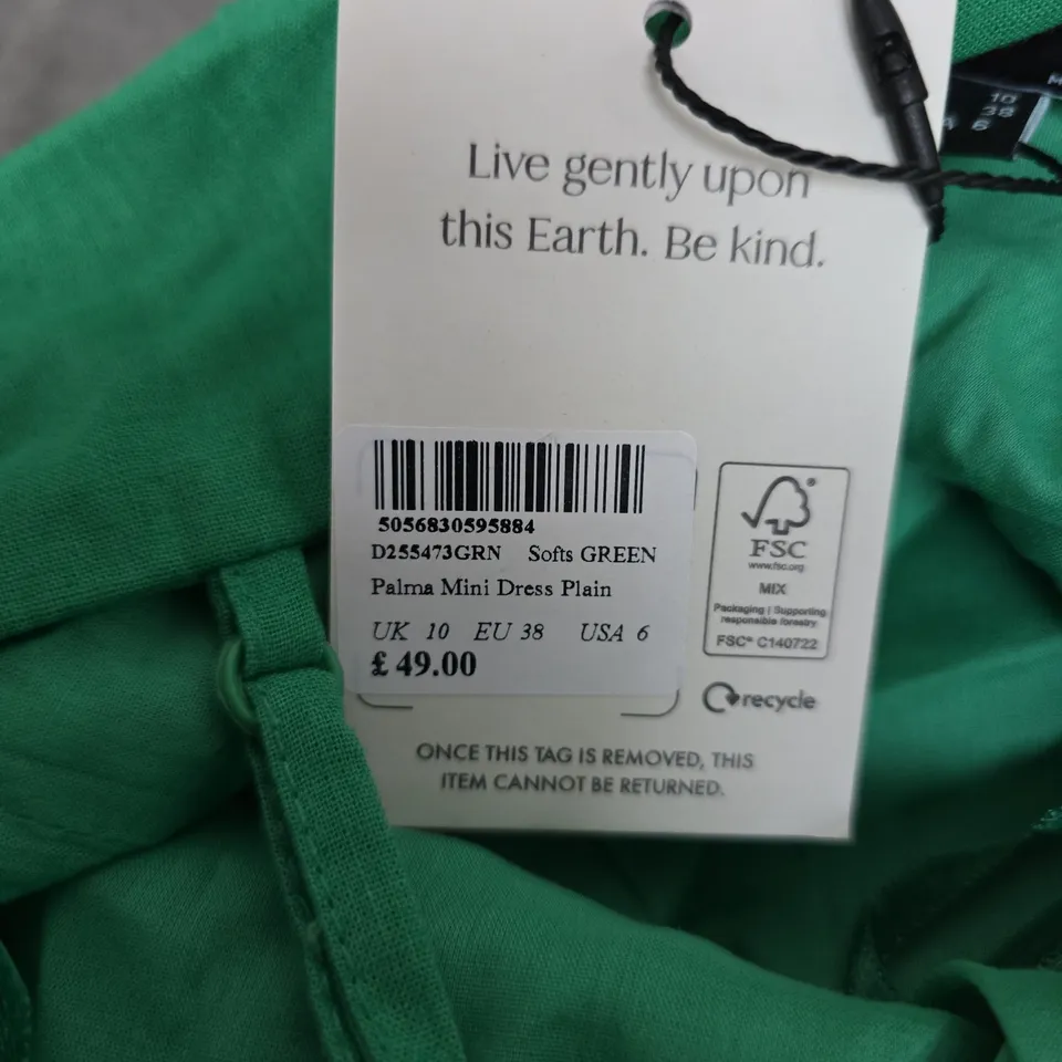 NOBODY'S CHILD PALMA MINI DRESS – GREEN, UK 10 (EU 38, USA 6)