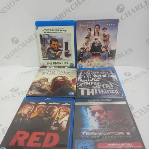 APPROXIMATELY 6 BLU RAY FILMS TO INCLUDE THE SEVEN UPS, RED, TERMINATOR 2 ETC