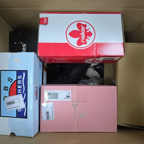 APPROXIMATELY 10 ASSORTED PAIRS OF SHOES AND FOOTWEAR ITEMS IN VARIOUS STYLES AND SIZES TO INCLUDE BRANDS SUCH AS RIEKER, MODA IN PELLE, SKECHERS, ETC