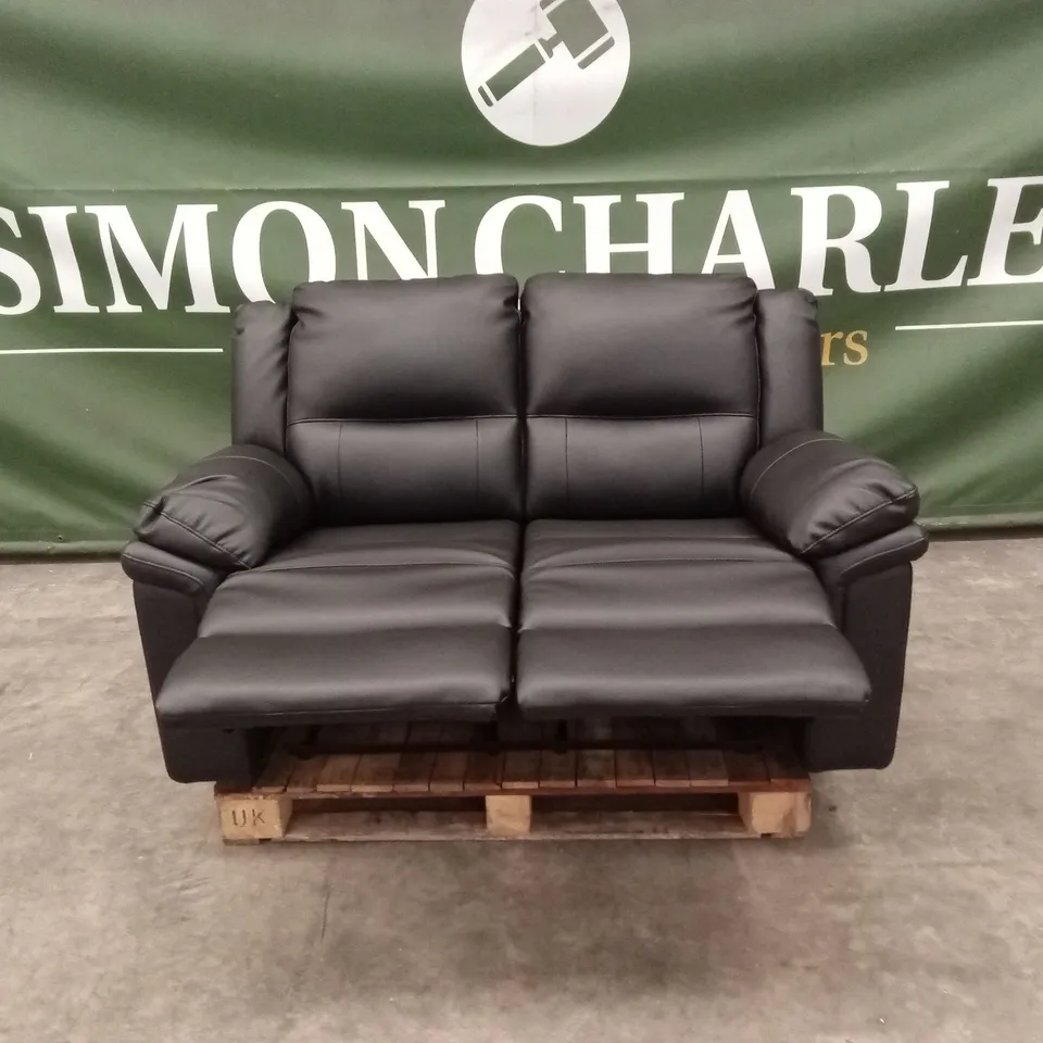 ALBION LUXURY FAUX LEATHER 2 SEATER HIGH BACK MANUAL RECLINER SOFA - BLACK RRP £539