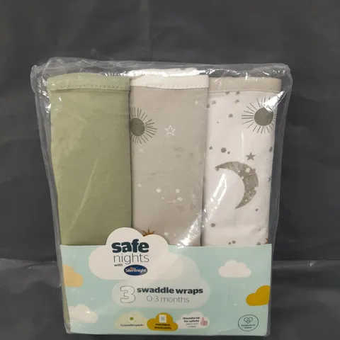 SILENTNIGHT SAFE NIGHTS 3 X PACK SWADDLES - 0-3 MONTHS