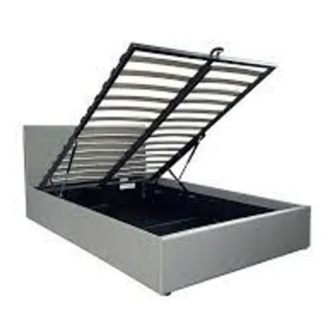 BOXED MARSTON FAUX LEATHER END LIFT UP STORAGE OTTOMAN DOUBLE BED FRAME - GREY (2 BOXES)