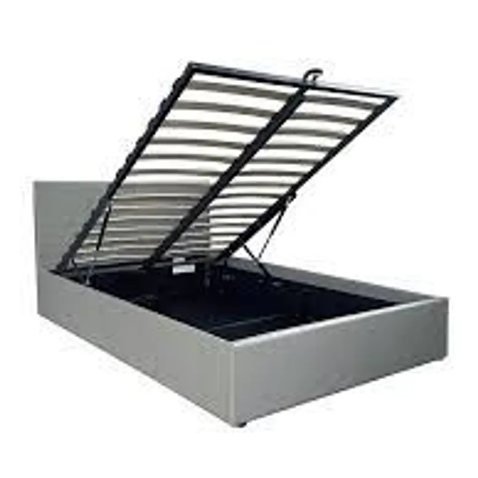 BOXED MARSTON FAUX LEATHER END LIFT UP STORAGE OTTOMAN DOUBLE BED FRAME - GREY (2 BOXES)