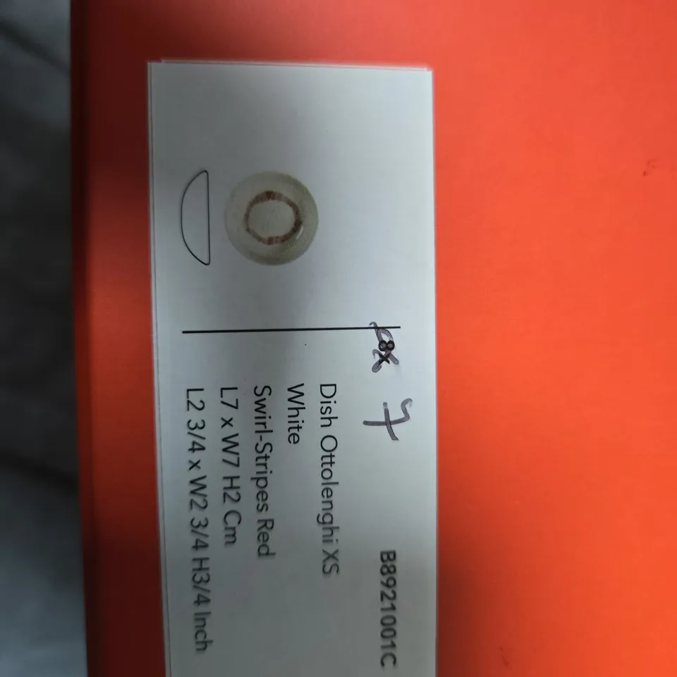 2 BOXES CONTAINING APPROXIMATELY 9 X OTTOLENGHI FOR SERAX XS DISH – WHITE WITH RED SWIRL, BOXED