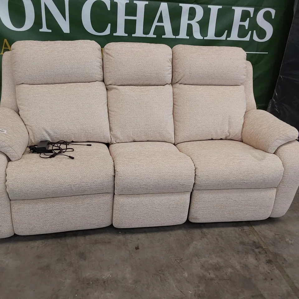 QUALITY BRITISH DESIGNER G PLAN KINGSBURY POWER RECLINING THREE SEATER SOFA BOUCLE OYSTER FABRIC