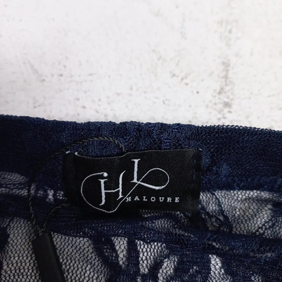 HALOURE NAVY LACE SKIRT - SIZE S, MADE IN THE UK