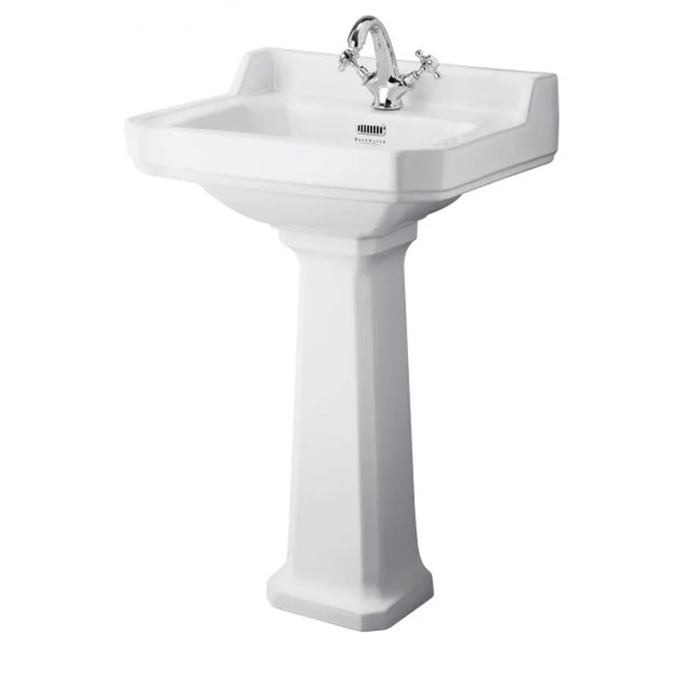 BOXED BAYSWATER FITZROY BASIN WITH LARGE FULL PEDESTAL 560MM WIDE 1 TAP HOLE