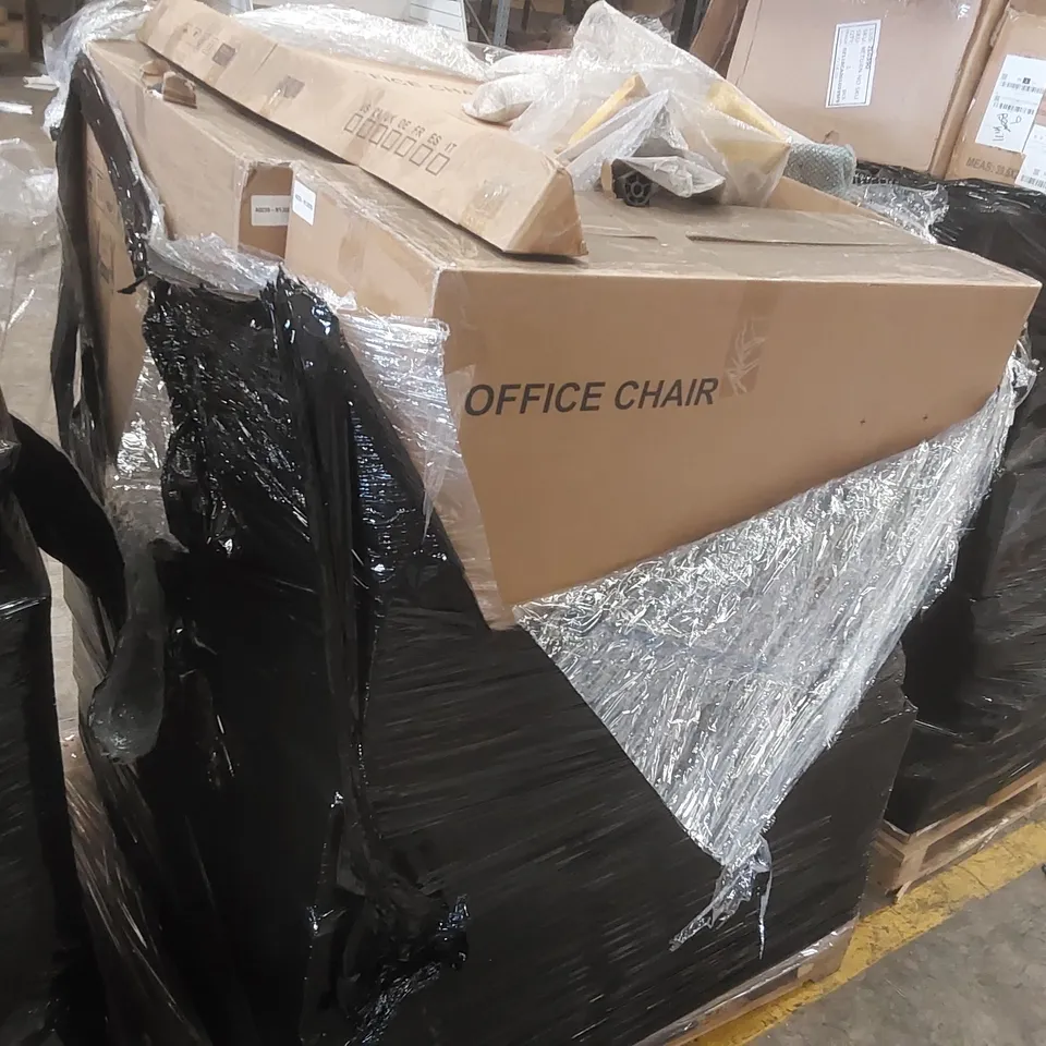 PALLET CONTAINING A LARGE QUANTITY OF ASSORTED ITEMS INCLUDING: OFFICE CHAIRS, CURTAIN RAIL ECT