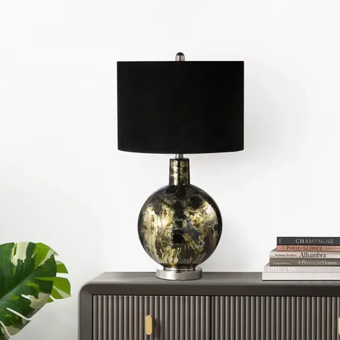 BOXED BARDHYLE 72CM LIVING ROOM TABLE LAMP WITH GLASS BASE, BEDSIDE BUFFET LAMP WITH VELVET SHADE