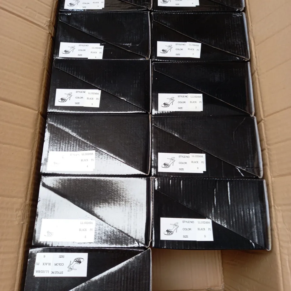 BOX OF 12 PAIRS OF GEMZ RHINESTONE STRAP HEEL IN BLACK - VARIOUS SIZES