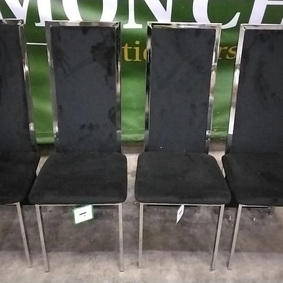 SET OF 4 BLACK SUEDE DINING CHAIRS WITH CHROME LEGS