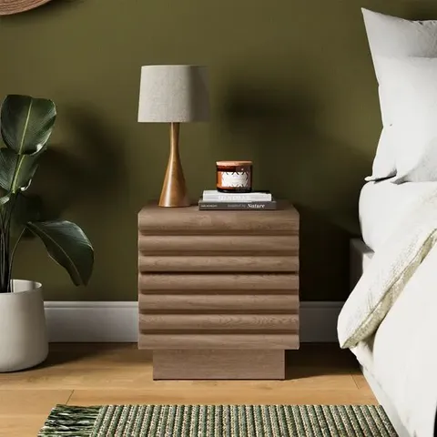 BOXED DAX 2 DRAWER BEDSIDE TABLE - DISTRESSED OAK (1 BOX)