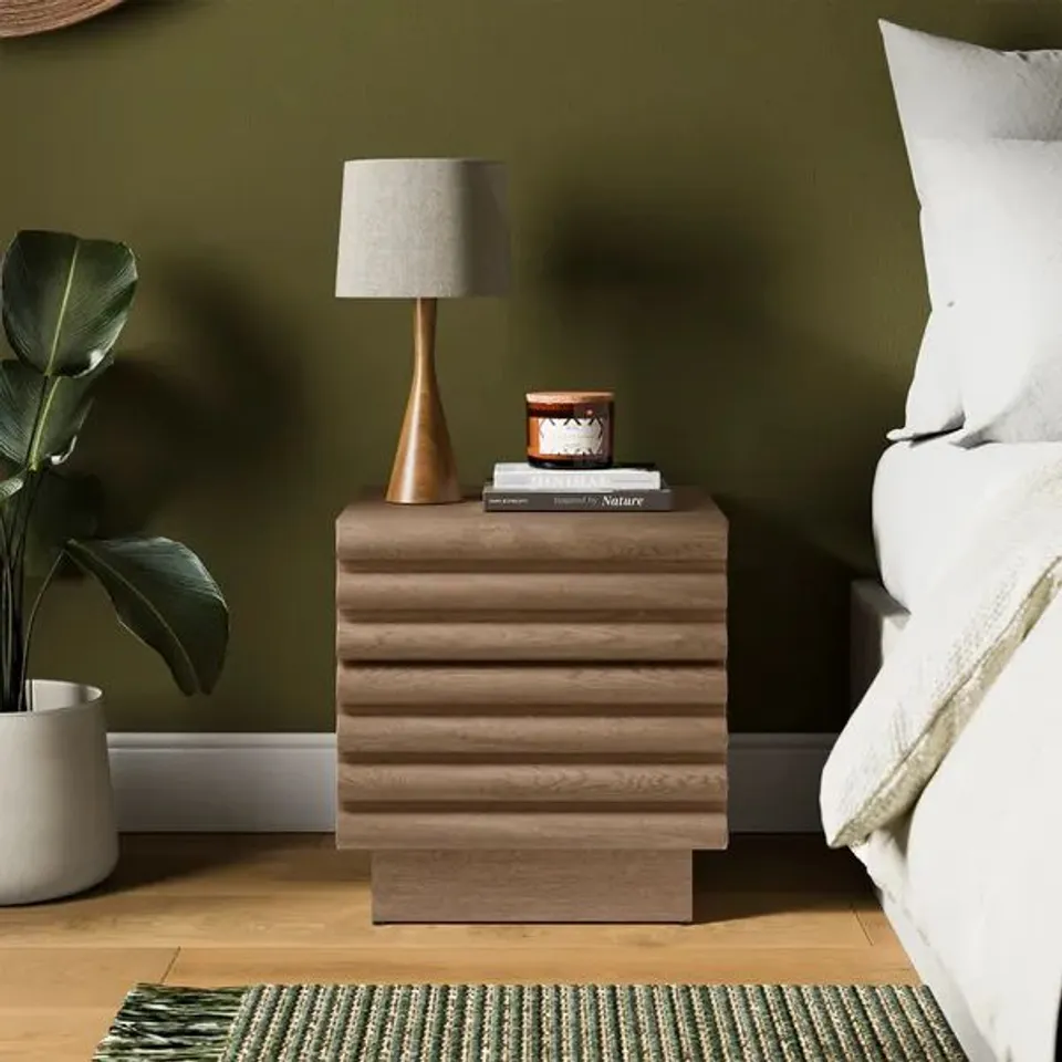 BOXED DAX 2 DRAWER BEDSIDE TABLE - DISTRESSED OAK (1 BOX)