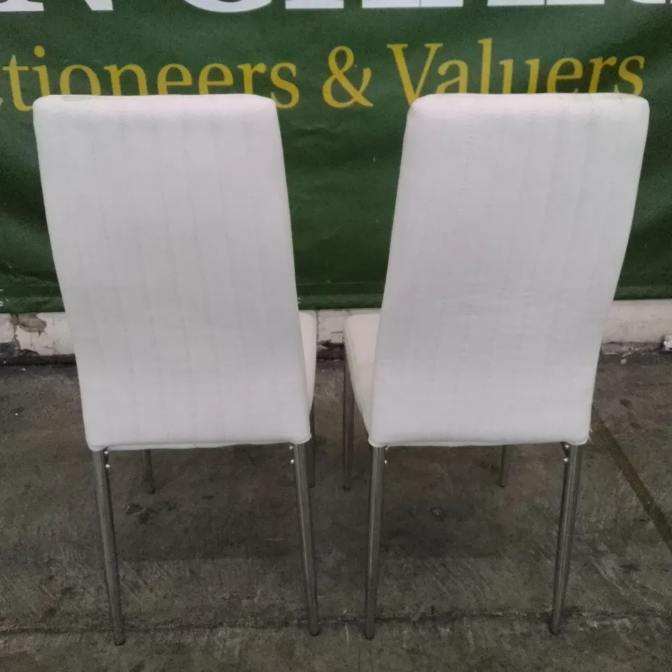 SET OF 2 NEW LEON WHITE LEATHER DINING CHAIRS (CHROME LEG)