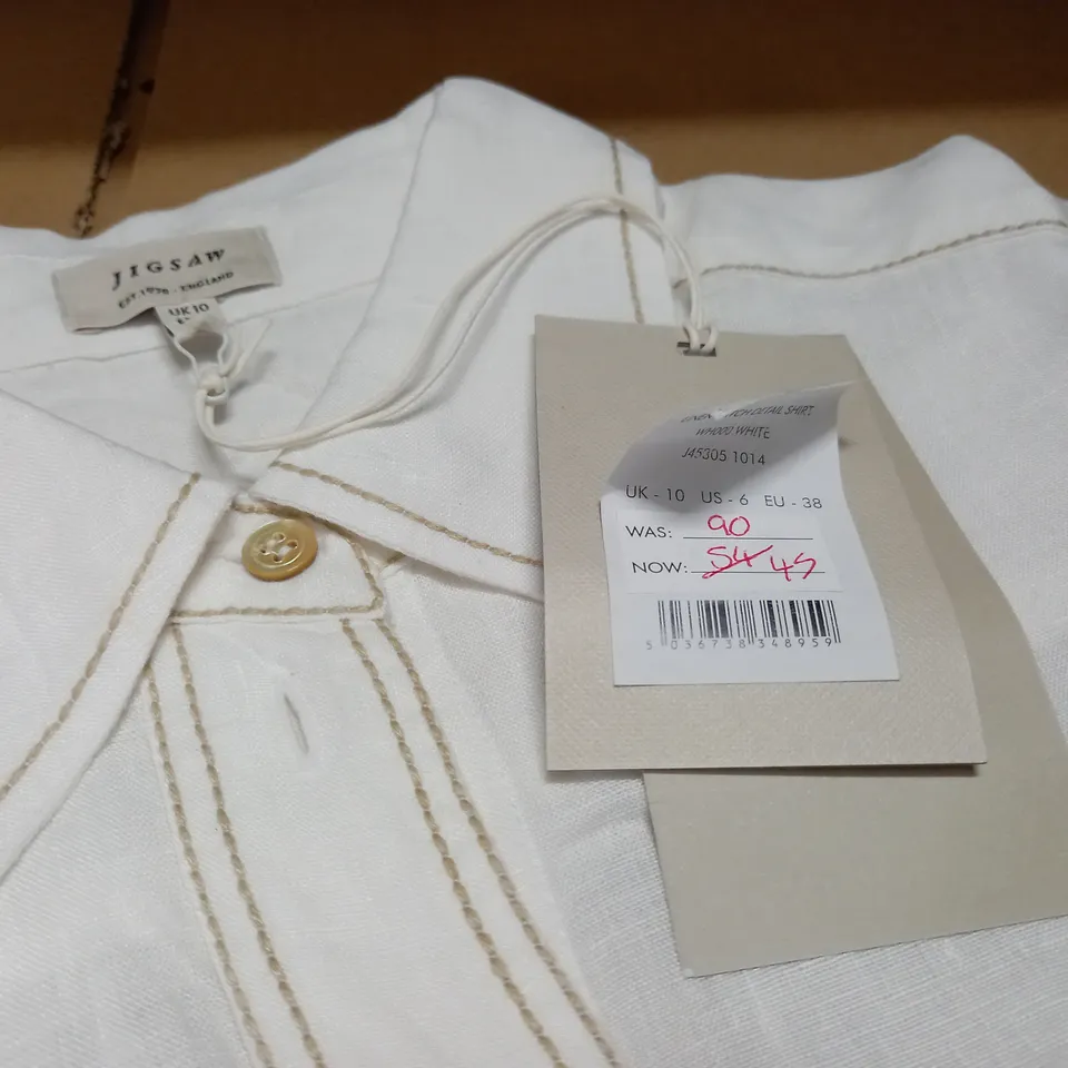 JIGSAW LINEN STITCH DETAIL SHIRT - UK 10