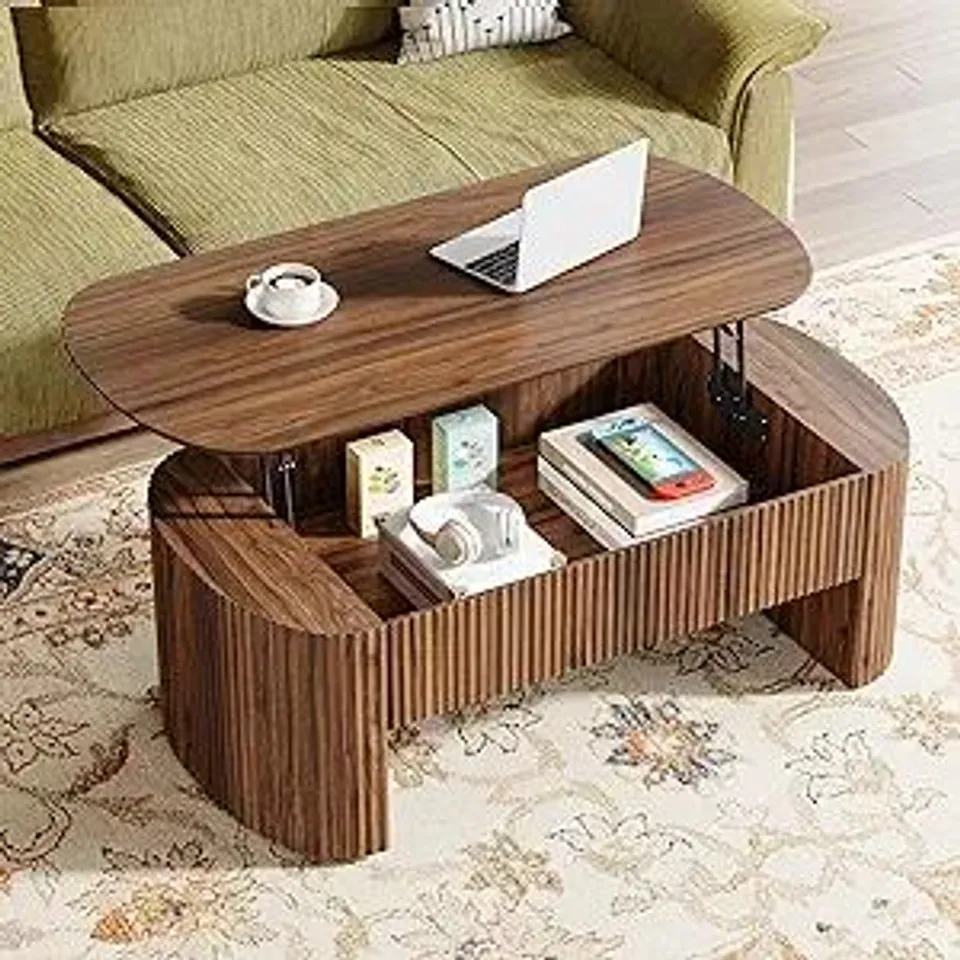 BOXED TRIBESIGNS 47-INCH OVAL LIFT TOP COFFEE TABLE WITH STORAGE SHELF